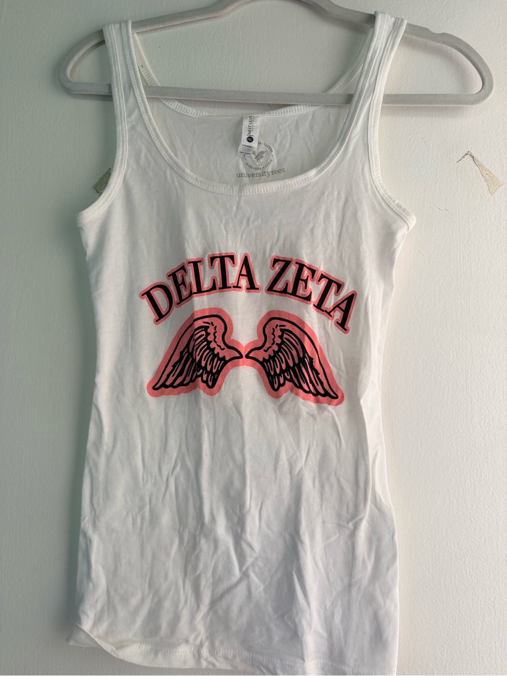 Next Level Apparel White Tank Top with Pink and Black Delta Zeta Graphic